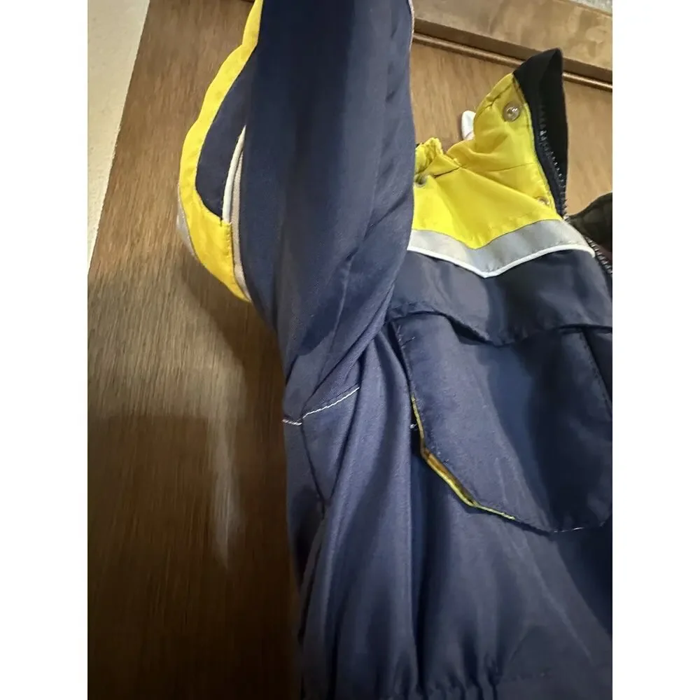 Oshkosh BGosh Boys winter jacket size 4 blue & Yellow detachable hood button zip